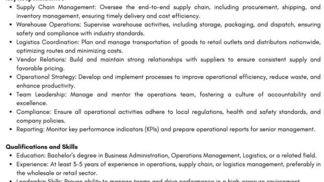 Liora Foods-Operations Manager