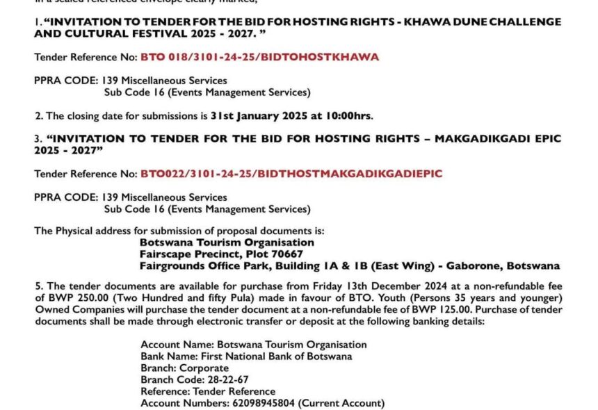 BTO-Tender for hosting rights-Makgadikgadi Epic 2025-2027