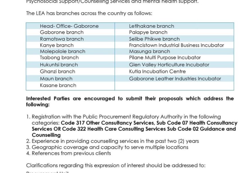 LEA-Provision of Psychosocial/Counselling support programme