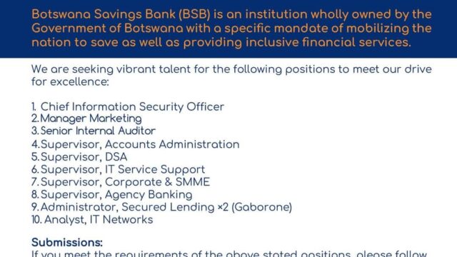 Botswana Savings Bank-Various vacancies